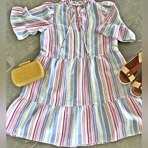 LOFT Striped Linen Boho Dress Sz: M